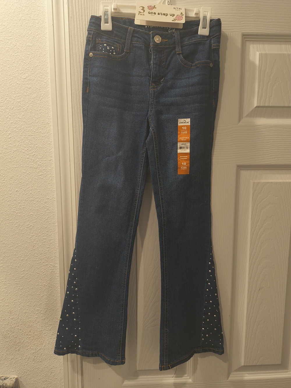 One Step Ahead Dark Blue Studded Flare Jeans